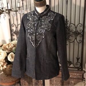 Chico's Black Jean Jacket with Silver Embellishments